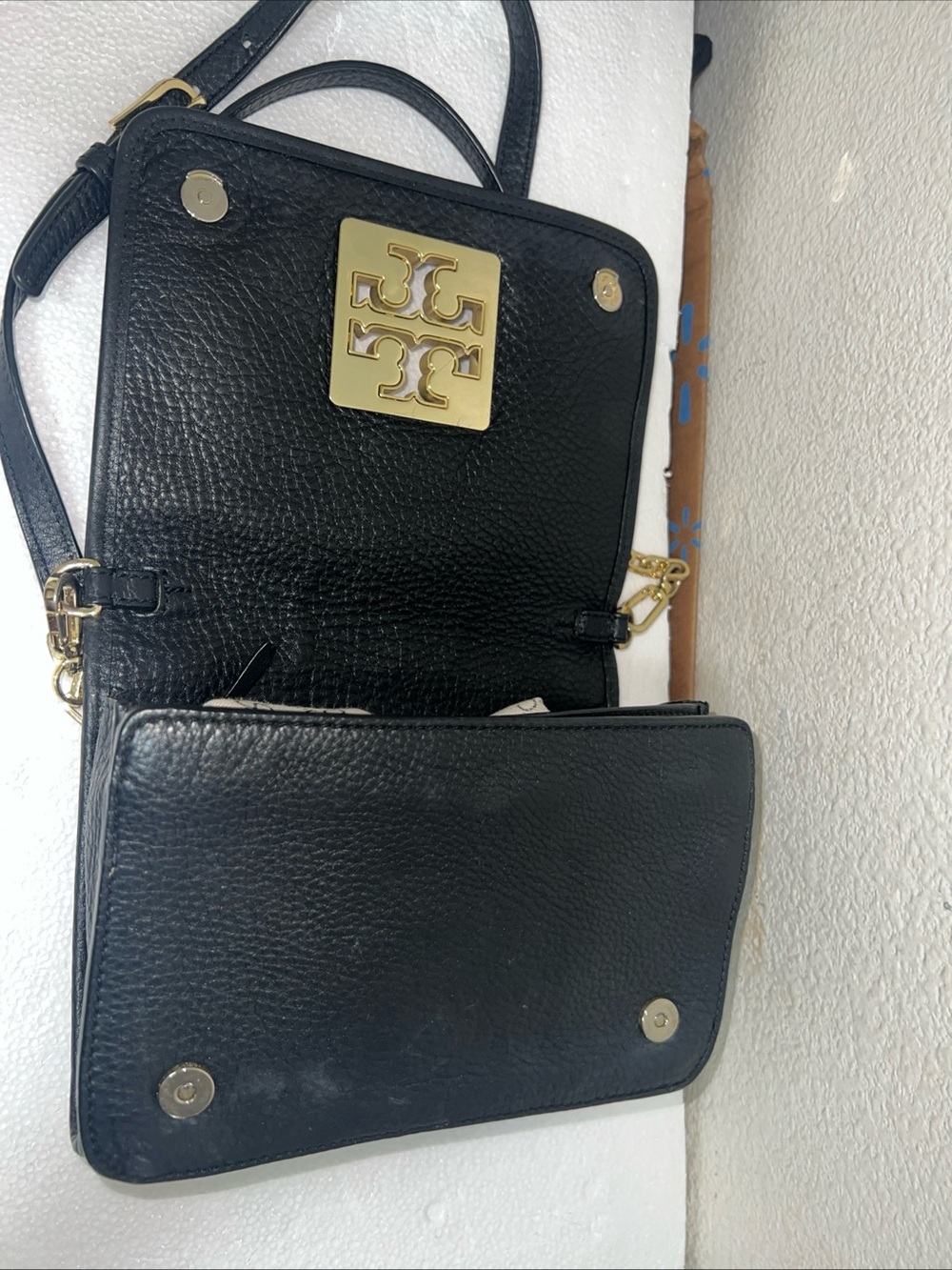 Tory Burch Black Pebbled Leather Crossbody with Gold Logo Accent - Picture 7 of 12